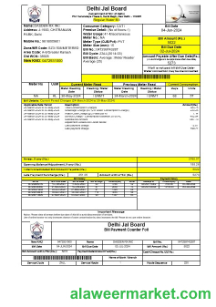 INIDA DELHI JAL BOARD business utility bill Word and PDF template